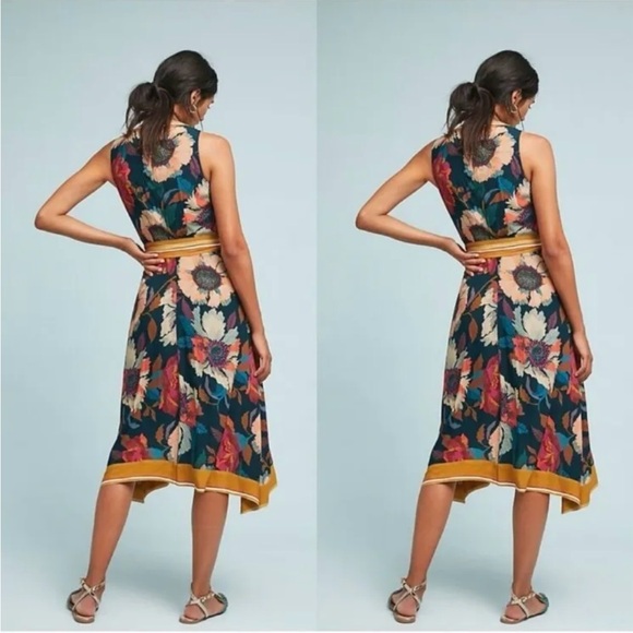 Maeve by Anthropologie Women's Floral Faux Wrap Handkerchief Dress Size 4 - Picture 2 of 5